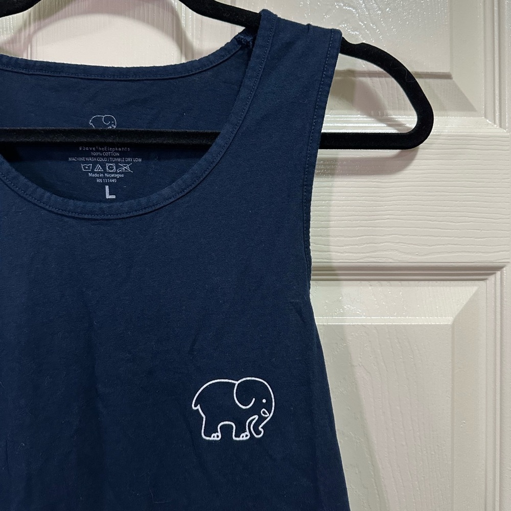 Ivory Ella Tank Top Shirt Size Large Navy Blue Pink Floral Elephant Summer - Picture 2 of 5